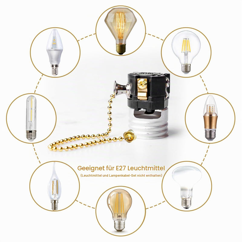 GAOUTO Pack of 4 Vintage E27 Lamp Holder, Lamp Holder with Pull Chain Switch, Base Aluminum, Lamp Holder for Light Bulb, Wall, Ceiling Light, Table Edison Pendant Light, Hanging Lamp, DIY Accessories