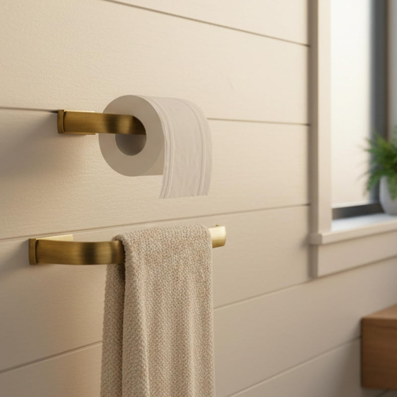 Flybath 2pc Bathroom Accessories Set - Towel Ring and Toilet Paper Holder Antique Brass Wall Mounted, Brushed Bronze Brushed Bronze (Antique Brass)