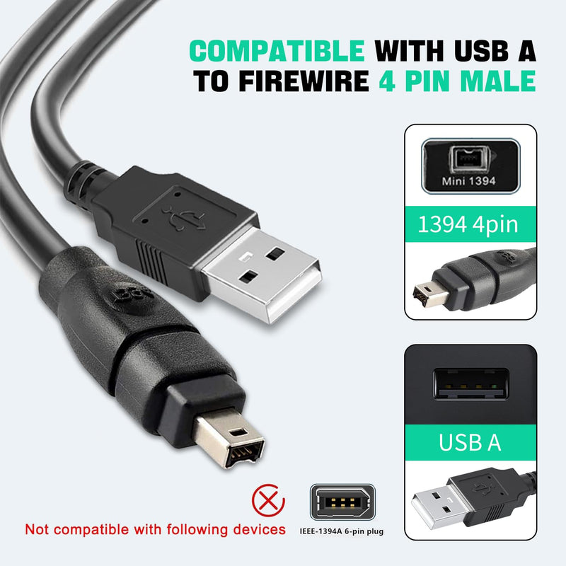 LBSC USB 2.0 Male to IEEE 1394 4Pin Male iLink Adapter Convertor Cable Cord Firewire to USB for DCR-TRV75E DV