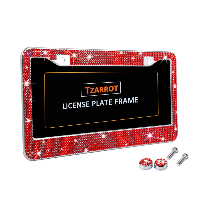 TZARROT Red Bling Rhinestone License Plate Frames for Women, Metal Rust-Proof License Plate Cover Bling Car Accessories for Women Girls 1pc