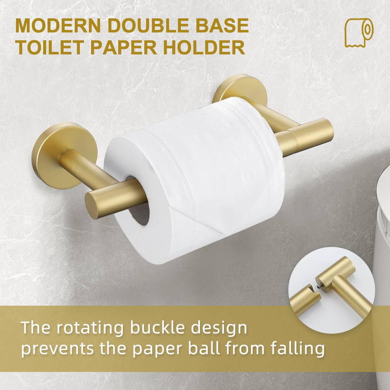 Brushed Gold Toilet Paper Holder Wall Mount, Double Base Large Toilet Paper Roll Holder Stainless Steel Bathroom Hardware Accessories, Commercial Toilet Paper Dispenser Brushed Gold Round