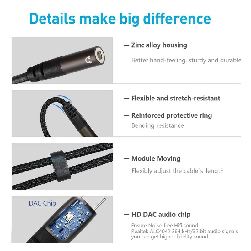 USB C Microphone Adapter, Type C External Stereo Sound Card USB-C Headphone Y Splitter with 3.5mm Jack Audio Mic TRS Adapter for Mac Book Pro, i-Pad Pro, i-Phone 16/15, Galaxy S24/ S23/ S22/ S21+