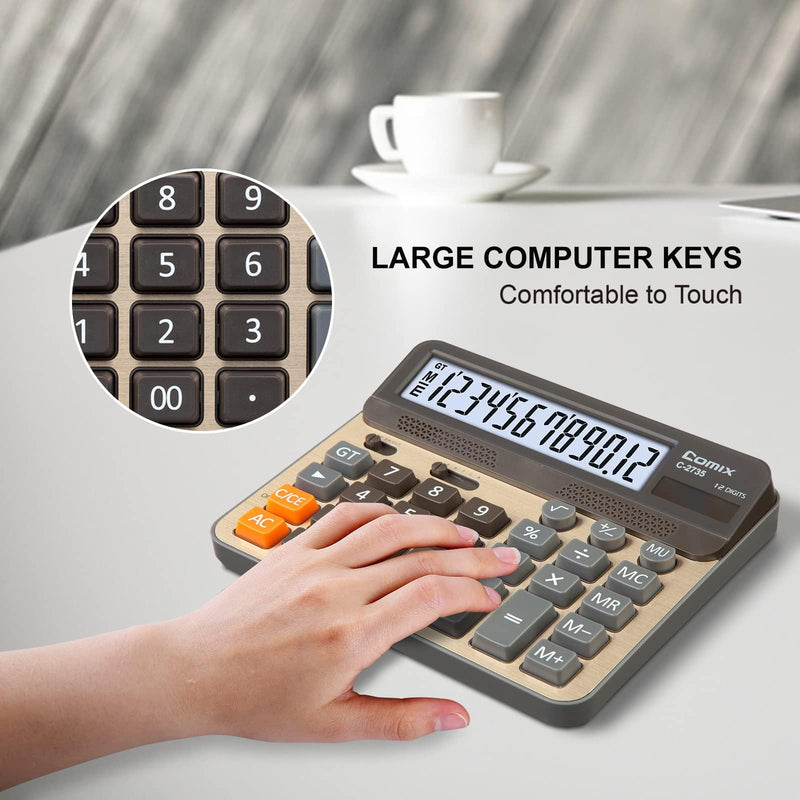 Comix Desktop Calculator, Large Computer Keys, 12 Digits Display, Champaign Gold Color Panel, C-2735, 2-Pack Gold 2Pack