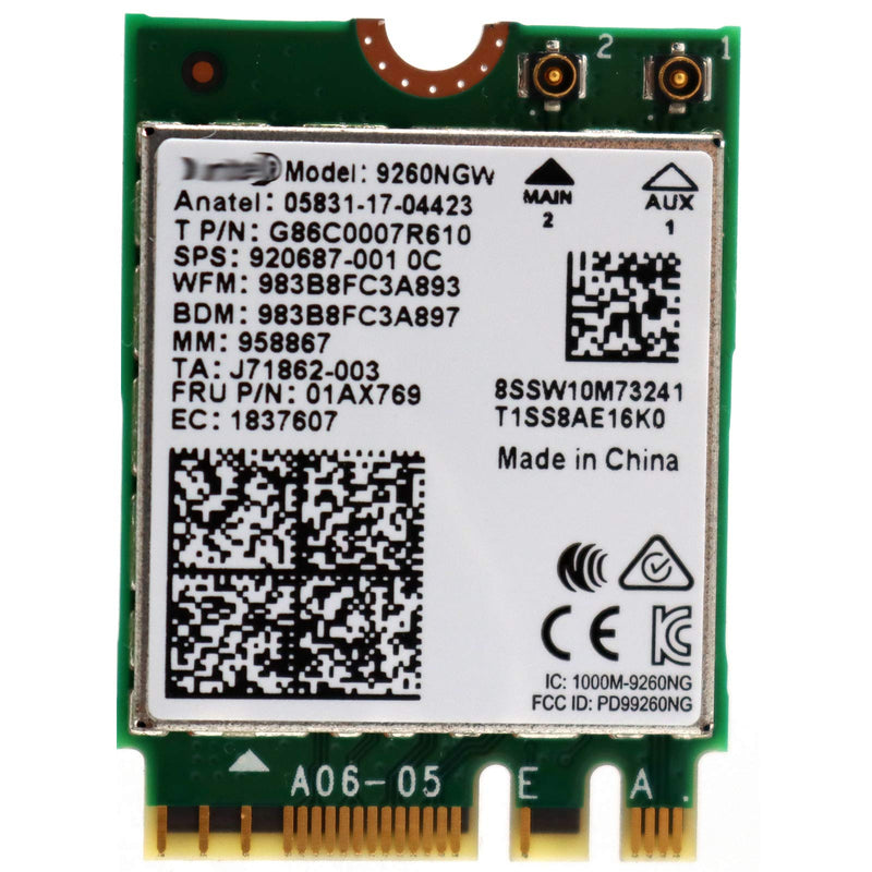 Deal4GO 9260NGW 2.4GHz 5GHz 802.11ac 1730Mbps 2230 M.2 NGFF Wireless WiFi Adapter WLAN Card with Bluetooth 5.0 for Intel 9260ac Windows 10 64-bit