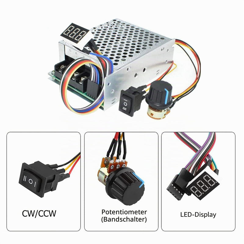 DC Motor Regulator PWM 10-55V 12V 24V 36V 48V 60A Stepless DC Motor Controller with Switching Function and LED Indicator (Pack of 1)