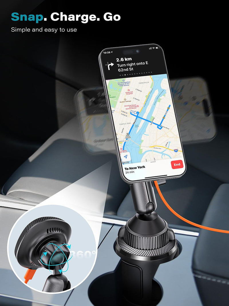 for Qi2 15W Magsafe Car Mount Charger, Phone Holder Car Cup Holder Wireless Car Charger Heat Dissipation Fan, Fast Charging Magnetic Phone Holder for iPhone 17 16 15 14 13 12 [PD 30W Adapter]