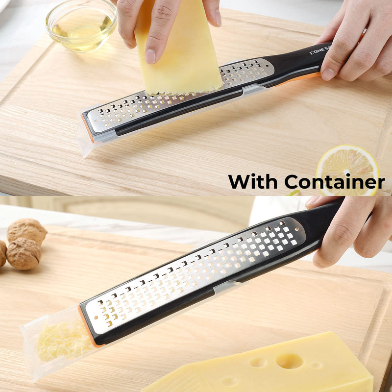 Cohesion Etched Zester & Grater Set of 2 - Kitchen Zester Tool for Lemon, Cheese, Garlic, Ginger, Nutmeg, Chocolate, Fruits, Vegetables - Sharp Premium Stainless Steel Blade with Protective Cover Fine and Coarse Set