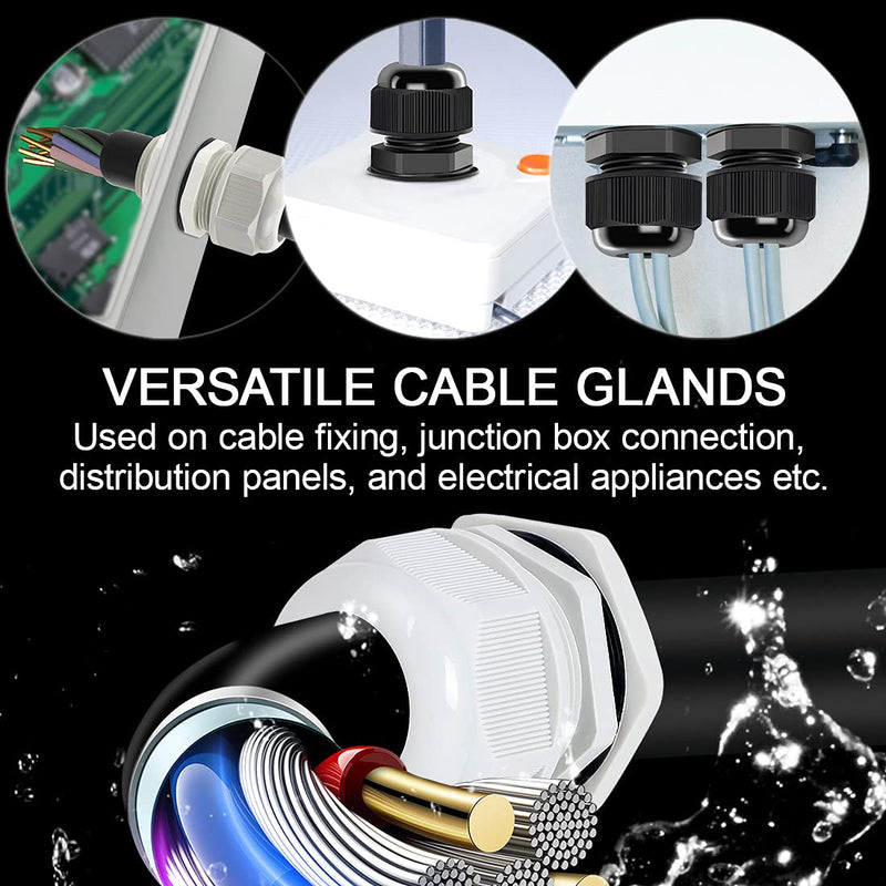 LeMotech 50 Pack NPT 1/2" Cable Glands Waterproof Adjustable 6-12mm Cable Connectors Grey Nylon Joints with Gaskets 1/2inch 50-pack Gray