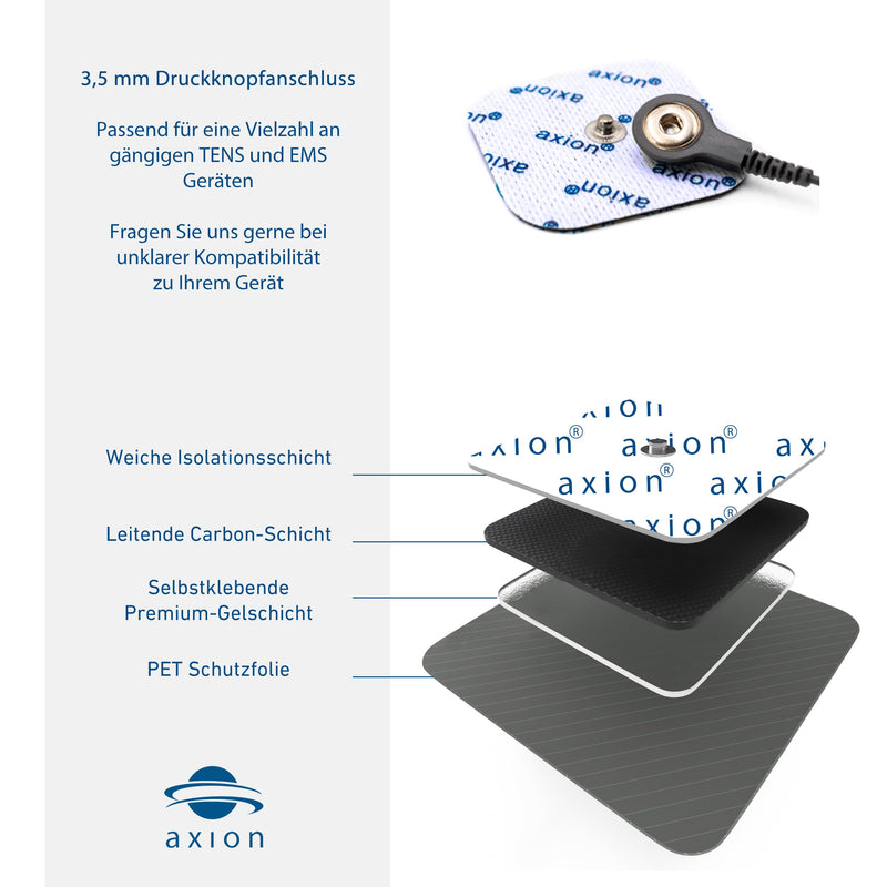 Compatible electrodes SANITAS BEURER BOOTS - 20 TENS & EMS pads for electrostimulation machines - 3.5mm button - axion brand quality | Compatible with Beurer TENS device and EMS muscle stimulator (eg EM49, EM56) & Sanitas (eg SEM43, SEM44). Reusable