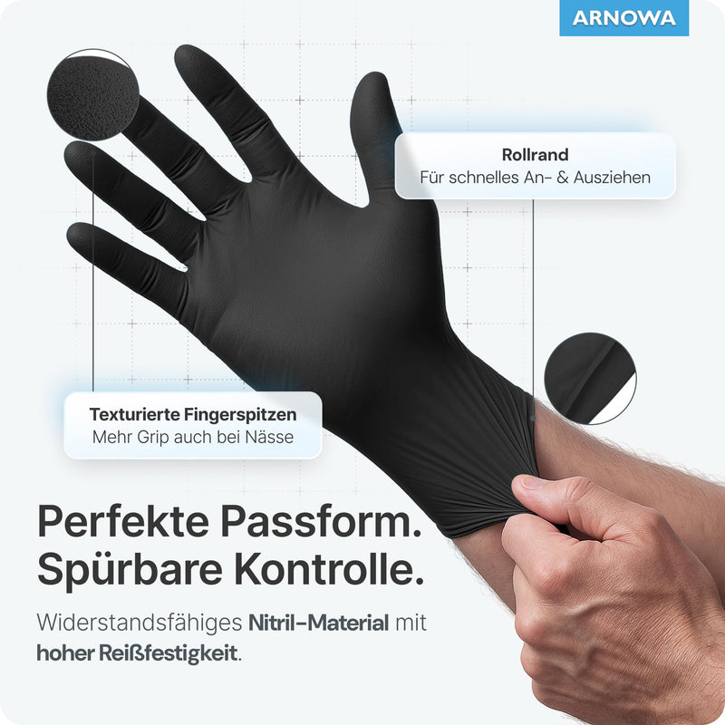 ARNOMED Disposable Gloves, Pack of 100 Black L Nitrile Gloves, Powder-Free and Latex-Free Disposable Gloves, Gloves Available in Size XS, S, M, L, XL and XXL | Disposable gloves, nitrile gloves, powder-free, rubber gloves, protective gloves, nitrile gl...