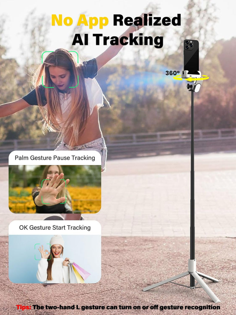 Smartphone Gimbal Stabilizer, Stabilizer Face Tracking Without APP - 4 in 1 Cellphone Gimbal Stabilizer for iPhone&Android Extended 108cm Rod with RGB Fill Light, AOCHUAN M2PRO White