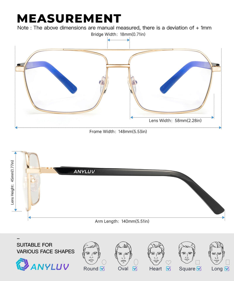 ANYLUV Blue-Light-Glasses Men Blue-Light Blocking-Glasses: Mens Bluelight Glasses Computer Screen Blocker Eyes Protection A02-gold/Black Everyday Protection