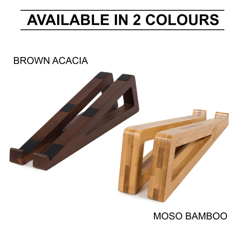 S&A WOODCRAFT Wooden Laptop Stand, Portable Desk Laptop Holder for Tablet with Carry Pouch, Compact Travel Laptop Stand with Protective Silicone Pads, Suitable for Laptops and Tablets Brown Acacia