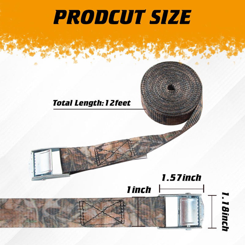 1" x 12' Lashing Straps Cargo Tie-Down Strap Up to 900lbs, 6pk Cam Buckle Tie Down Strap for Cargo Lashing, with Carrying Bag, Camouflage