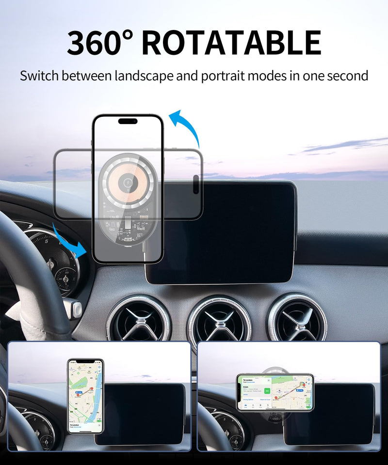 Wireless Charging car Phone Holder for Mercedes Benz CLA-Class 2015-2019/GLA-Class 2016-2020 Accessories 7/8 inch Screen Fixed Clip,360° Rotation car Phone Mount Compatible with MagSafe 7/8-inch for 2015-2019 CLA/ 2016-2020 GLA