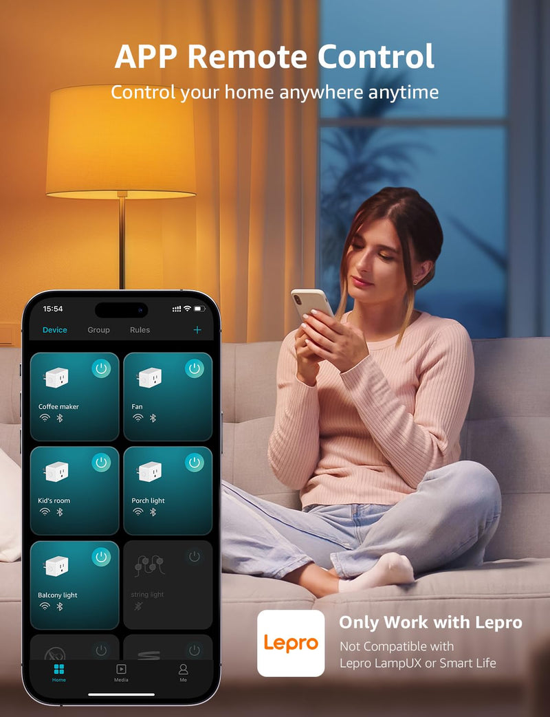 Lepro P1 Smart Plug Mini 15A, WiFi Outlet Plugs Compatible with Alexa & Google Assistant, Voice/APP Control, Timer & Group Controller, ETL & FCC Certified, 2.4GHz Only, 4-Pack