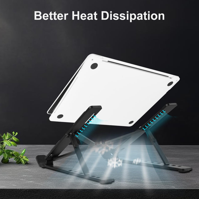 Ergonomic and Foldable Laptop Stand for Desk, Adjustable Riser, Fits All Laptops and Notebooks up to 17,Ultra-Thin,Ventilated Cooling,ABS+Silicone,Black. black