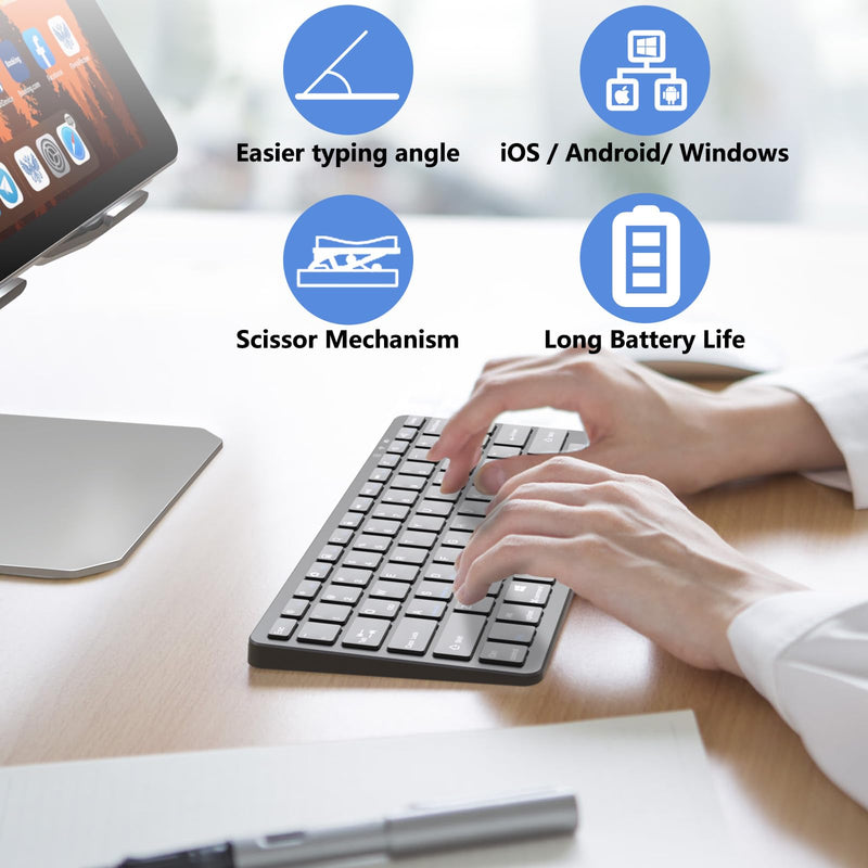 Bluetooth Keyboard for iPad, Bluetooth Keyboard Compatible iPad 10th 9th 8th, iPad Air 5th 4th, iPad Pro 13/12.9/11 inch, iPad Air 13/11 inch, Portable Keyboard Including iOS, Android, Windows - Black