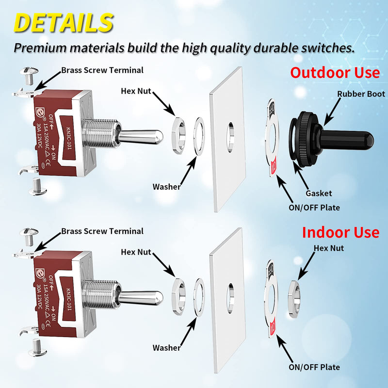 Joinfworld Toggle Switch 12V DC 125V SPST 2 Pin Waterproof Marine Toggle Switch 12 Volt On Off Toggle Switch 30A Heavy Duty with Boot Cover for Automotive Boat Car Truck - 4Pack ON-OFF