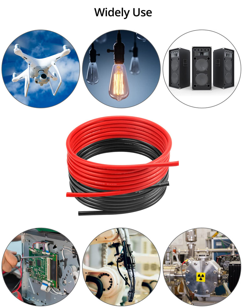 QWORK 10AWG 6mm² silicone electronics cable - 2.5M black and 2.5M red - 10 gauge silicone wire car cable flexible and soft low impedance 1050 strands OFC tinned wires 10 awg 5m