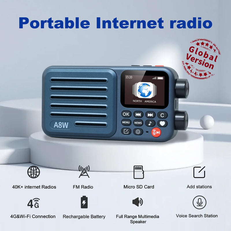 A8W Portable Smart Internet Radio Receiver WIFI/4G Radio Speaker with FM,Micro-SD Card,All World Radios,for Home with WiFi,Digital Radio,choyoung Radio