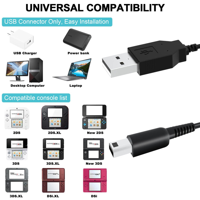 3DS USB Charger Cable Power Cord for New 3DS/New 3DS XL/3DS XL/3DS/New 2DS XL/New 2DS/2DS XL/2DS/ DSi/DSi XL (3.9ft/120cm) (1) 1