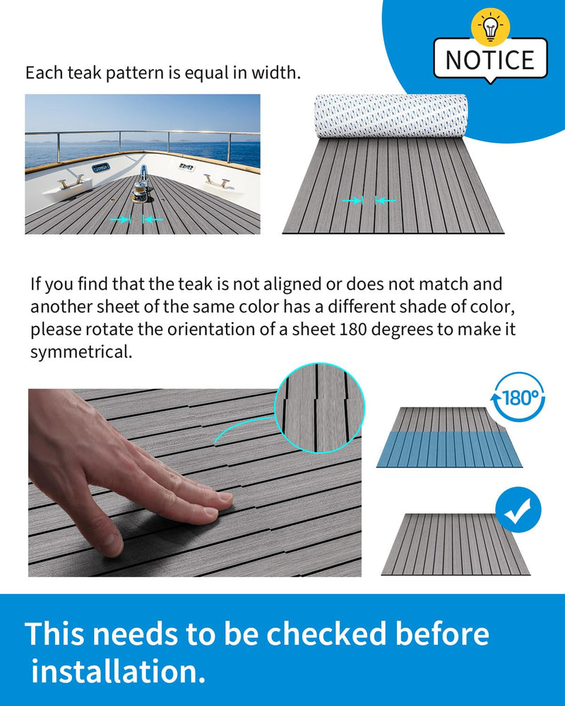 OCEANBROAD EVA Foam Boat Flooring with 3M Adhesive Backing Marine Self-Adhesive Decking 96''x45.6''/36''/28.8''/16.8'', 48''x16.8'' Faux Teak Sheet for Jon Boats Swim Platform Helm Pad RV Floor | Double-layer, Non-Slip, 6 mm Thick Eva Foam, Multiple Si...