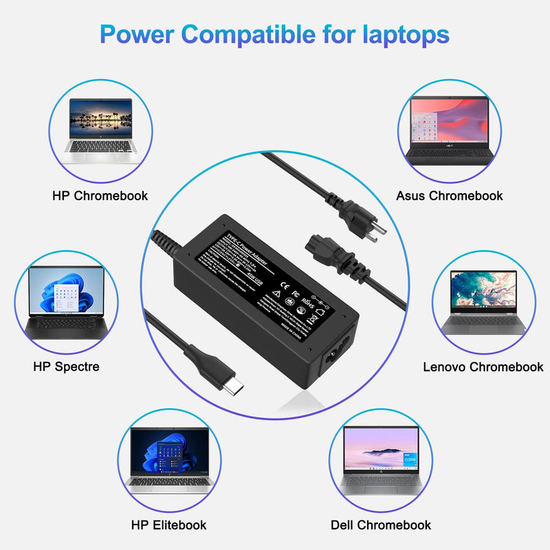 USB-C Laptop Charger Type-C Use Charger, 45W Universal Charger for Dell Laptop，Lenovo Acer HP Asus, Replacement for Chromebook 3100 Charger, Latitude 5420，Google Series Type C Power Charger Adapter