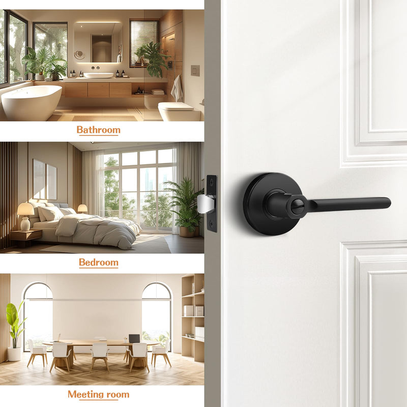 Probrico Privacy Door Handles for Bedroom and Bathroom Black Privacy Door Handle Lever, Keyless Interior Door Handles Bed Bath Door Lockset, 1 Pack