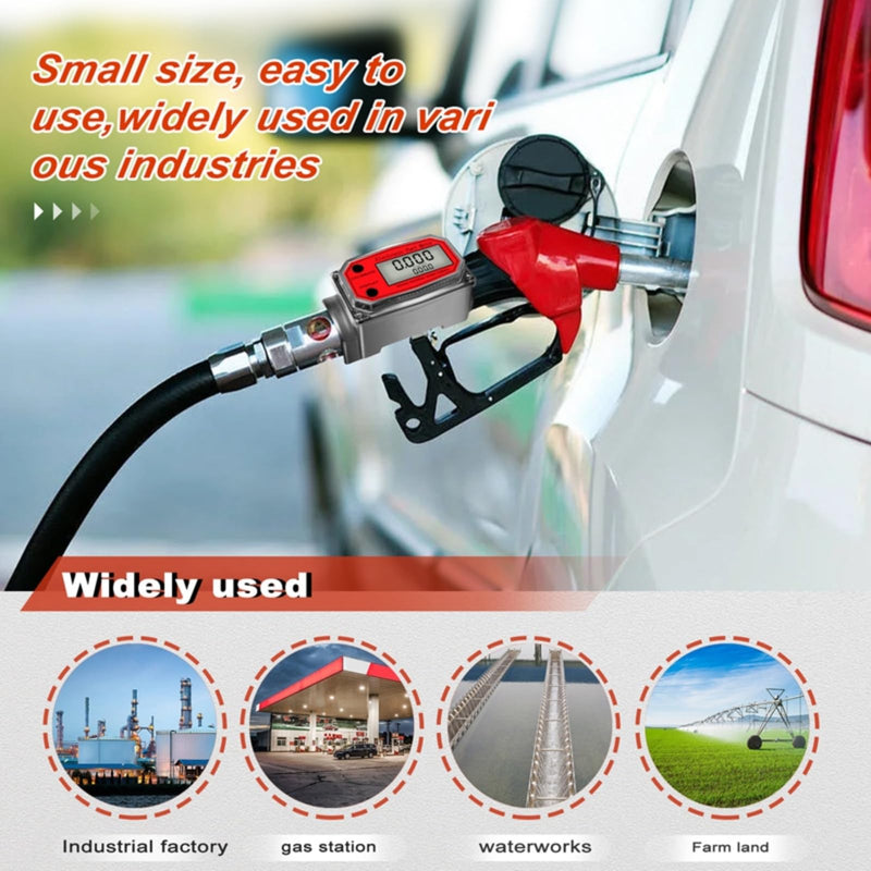 Turbine Flow Meter, 1 Inch NPT Mini Digital Turbine Flow Meter, Digital Peak Flow Meter, Fuel Flow Meter, 10-200 L, with Instant and (Red LLW-25) Red LLW-25