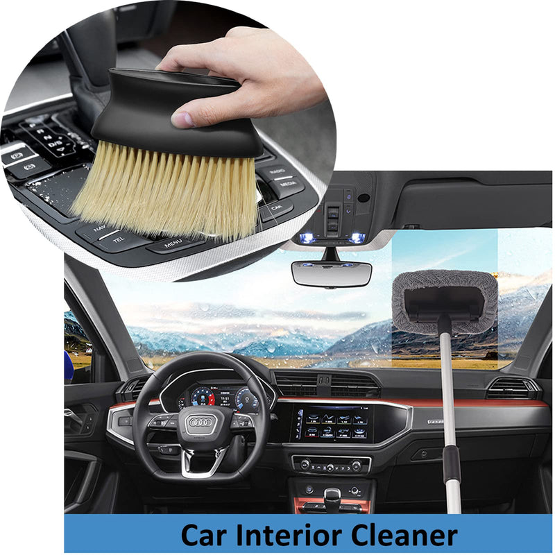 Windshield Cleaning Tool Car Glass Cleaner Inside Window Brush Auto Details Brush Window Vent Cleaner Car Window Cleaner （Gray）