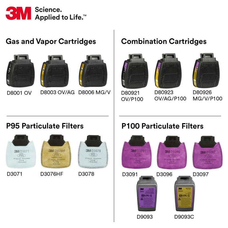 3M Respirator, Secure Click Half Face Reusable Respirator with Speaking Diaphragm and Push Button Seal Check, HF-803SD, Sweeping, Sanding, Grinding, Sawing, Dust, Large 1 Count (Pack of 1)