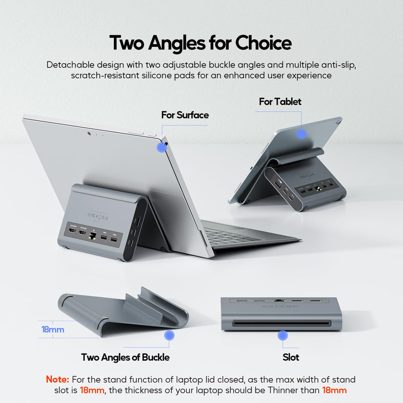 USB C Docking Station Dual Monitor, PULWTOP Laptop Dock for Windows, Laptop Docking Staion Stand with 2xHDMI 4K,3xUSB-C/A 10Gbps,2xUSB-A 5Gbps,RJ45,PD for Surface Pro11/10/9/8/Dell/HP/Lenovo/Asus/Acer