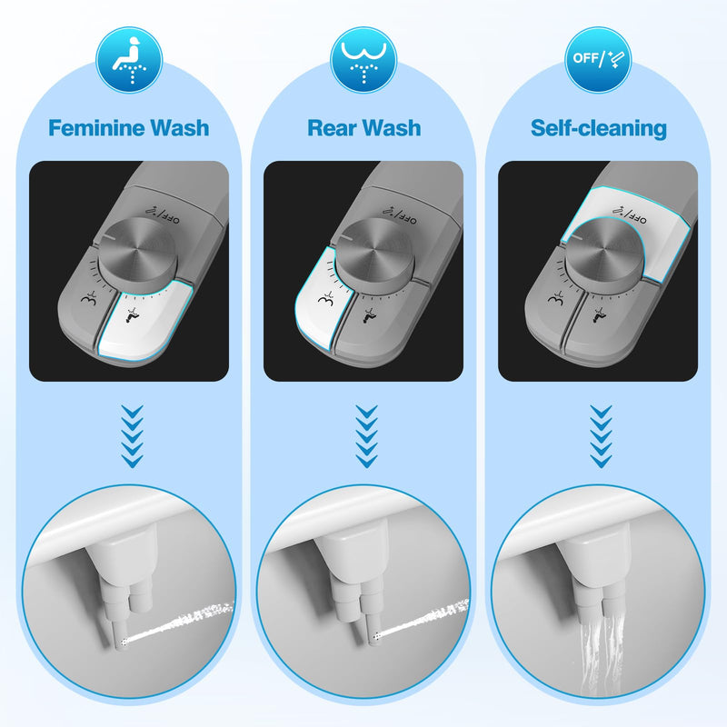 Non-Electric Bidet Attachment for Toilet, Ultra Slim Self-Cleaning Retractable Dual Nozzles for Rear & Feminine Wash, Adjustable Water Pressure,Stainless Steel Inlet