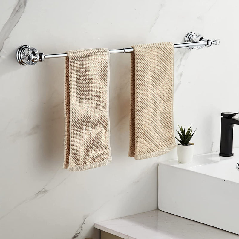 BATHSIR Crystal Towel Bar 24 Inch, Chrome Bathroom Towel Rack, Hand Towel Holder Wall Mounted Silver