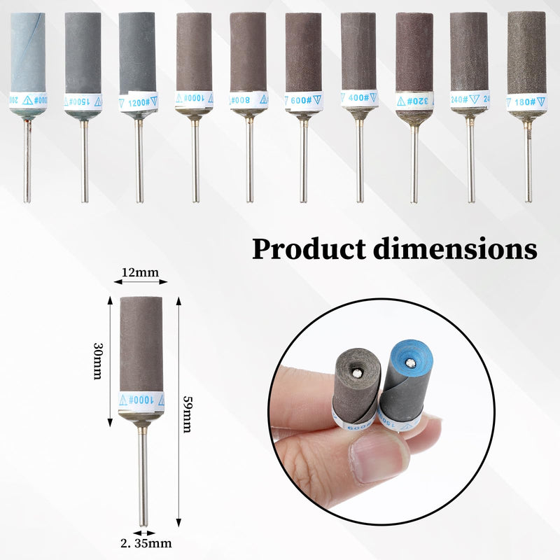 Pack of 10 Grit Sanding Sleeves Set with 2.3 mm Shaft for Rotary Tool, Sanding Attachments, Sanding Bits Set for Stone and Wood Sanding (180/240/320/400/600/800/1000/1200/1500/2000)
