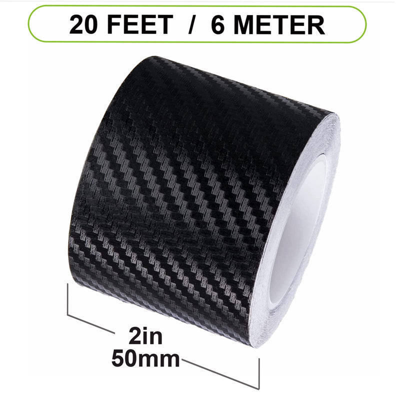 Spurtar Carbon Fiber Vinyl Tape, 2 Inch x 20ft Universal Chrome Black Dry Carbon Fiber Wrap Car Door Edge Guards Detailing Tape Overlay Wrap Roll DIY 3D Protective Anti-Scratch Sticker 5 CM x 600 CM 2 Inch x 20 ft