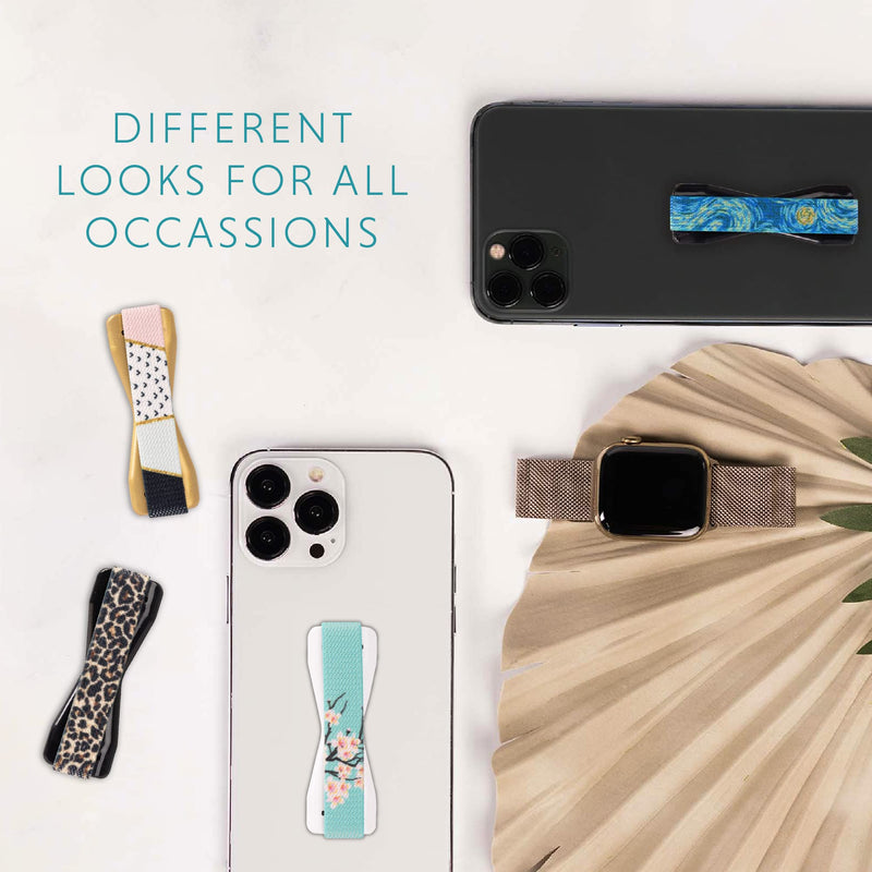 LOVEHANDLE Universal Phone Grip for Most Smartphones, Mini Tablets and Cases, Cherry Blossom Design Elastic Strap with White Base, lh-01-cherryblossom General Print