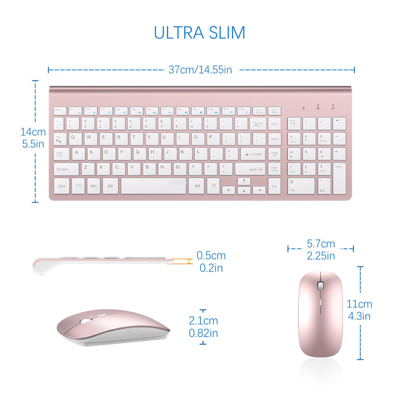 TopMate Wireless Keyboard and Mouse Ultra Slim Combo, 2.4G Silent Compact USB Mouse and Scissor Switch Keyboard Set with Cover, 2 AA and 2 AAA Batteries, for PC/Laptop/Windows/Mac - Rose Gold White