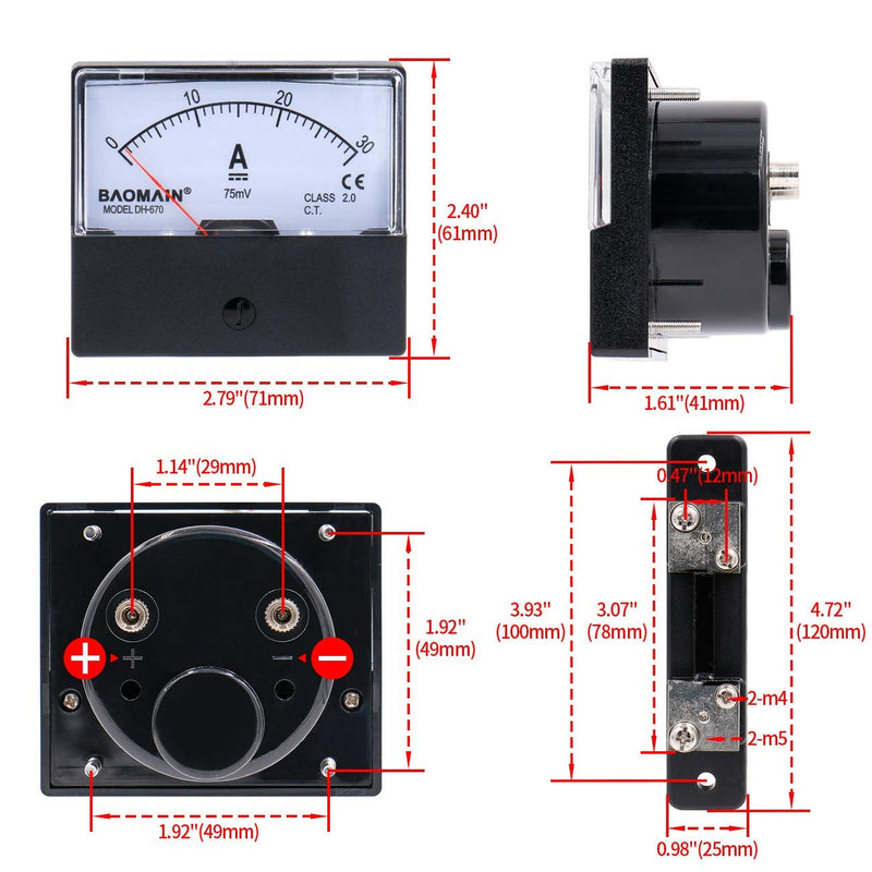 Baomain DH-670 DC 0-30A Analog Amp Panel Meter Current Ammeter + Shunt 1pcs