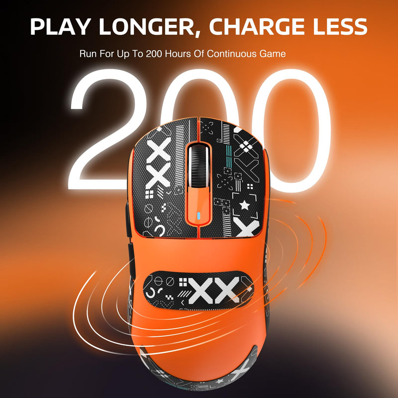 ATTACK SHARK X3 Wireless Gaming Mouse, 49g Triple Mode Ergonomic Computer Mouse, PAW3395 26K DPI Sensor, 200h Battery Life, Griptape, Programmable Buttons for PC/Laptop/Mac (Orange) Orange & Griptape