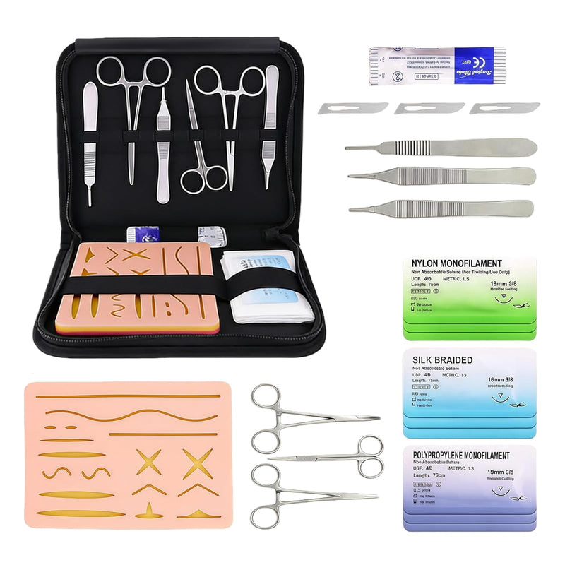 Surgical Suture Kit with Realistic Pad, Wound Suture Video Course, Suture Material Surgery, Wound Suture Exercise Kit, Suture Practice Kit, for Emergency Training and Medical Training