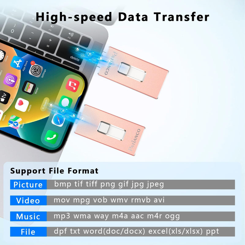 Photo Stick Apple MFi Certified for iPhone 512GB, USB Flash Drive for iPhone Thumb Drive, iPhone-Memory-Stick for iPad/iPhone/Computer Picture Keeper Portable Hard Drive Pink 521GB