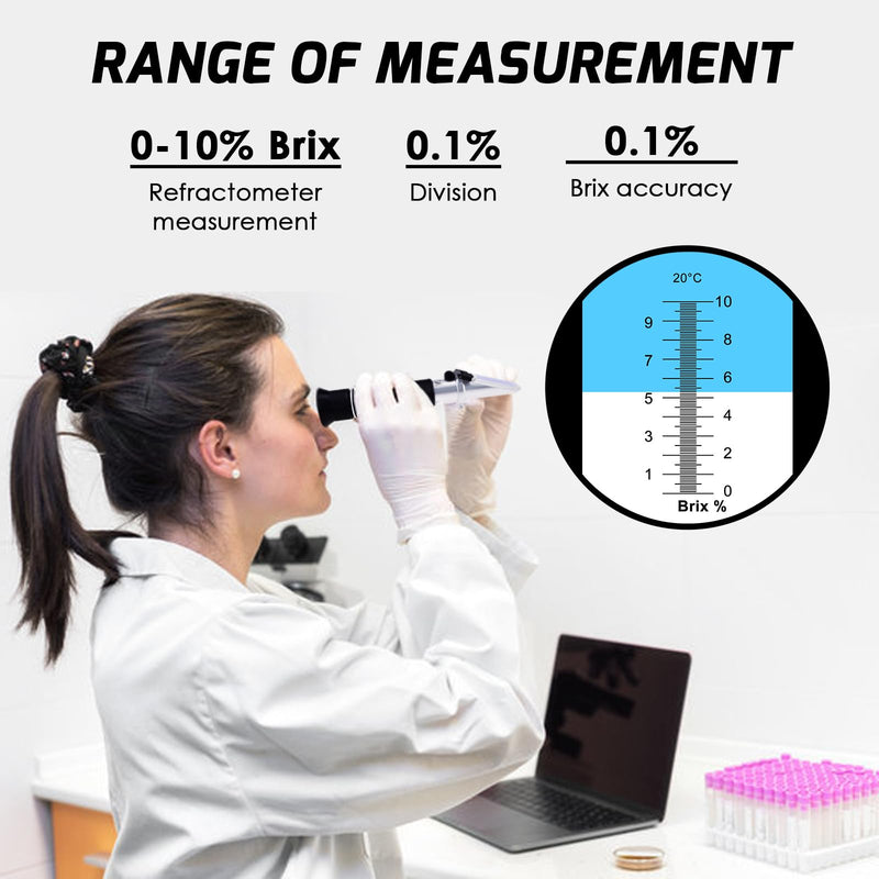 0-10% Brix Refractometer for Testing Sugar Content Maple sap Syrup, Low-Concentrated Sugar Solutions, Tea, Portable Hand Held Sugar Content Measurement with ATC Function and LED Light, pipettes