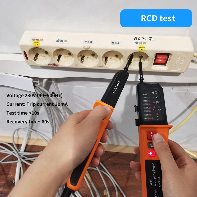 Voltage Tester, Continuity Tester, Automatic Range 12V ~ 1000V, IP65 Multifunctional Comprehensive Electrical Tester, Can Measure AC/DC Voltage, Phase Sequence, Continuity, RCD, Battery-Free PM8200A1