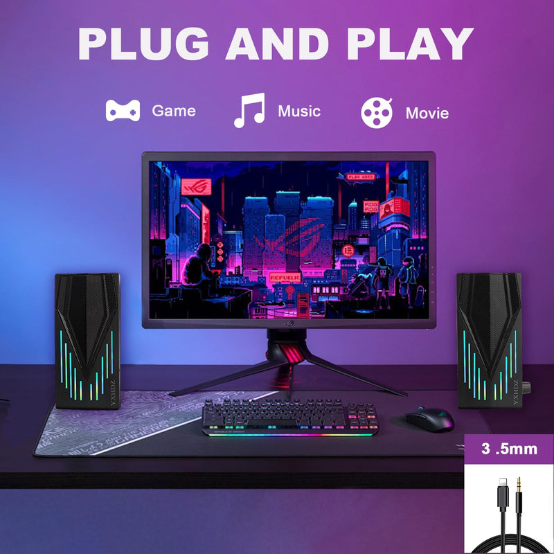 Computer Speakers, Speakers for Computer Desktop PC with Colorful RGB Lighting, USB Powered Gaming Speakers with 3.5mm Aux Cable for Monitor Laptop Tablet