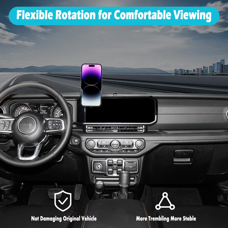 Car Phone Holder Fits for Jeep Wrangler JL/Gladiator JT 2024 Accessories(Only fit for 12.3-Inch Screen),Thick Cases Friendly,Cell Phone Mount for 4.7-7 in Phones Wrangler JL/Gladiator JT 2024(12.3 in screen)