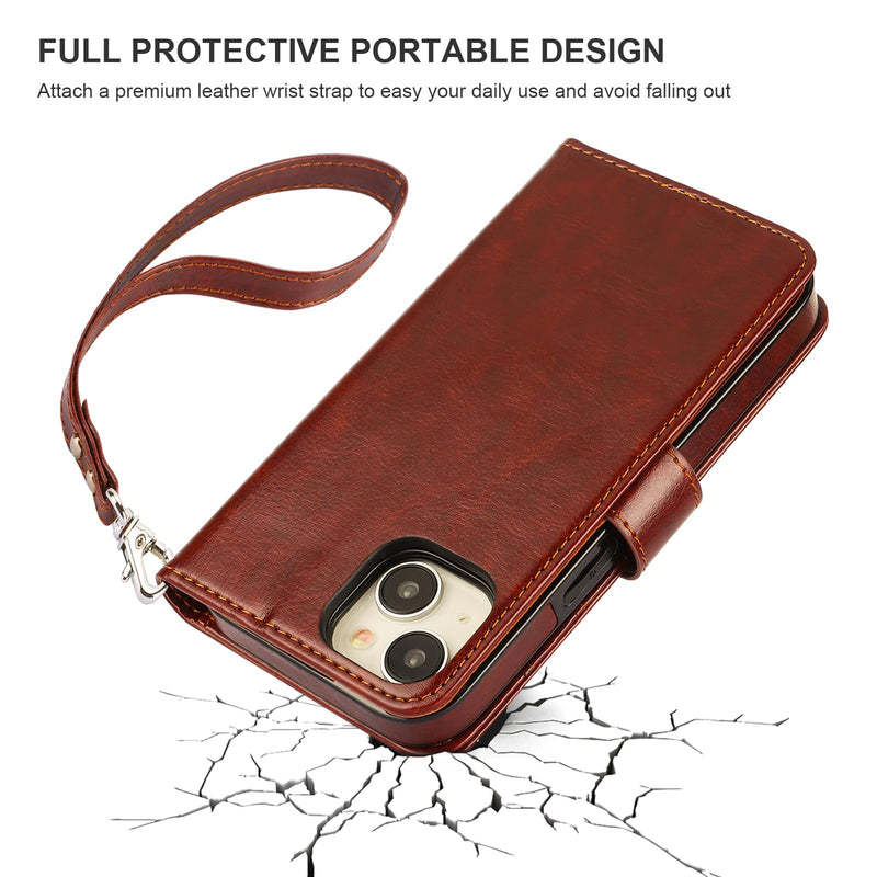 Bocasal Detachable Wallet Case for iPhone 15 RFID Blocking Card Slots Holder Premium PU Leather Magnetic Kickstand Shockproof Wrist Strap Removable Flip Protective Cover 5G 6.1 inch (Brown) Brown