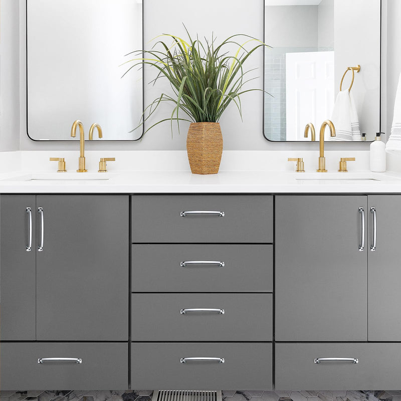 10 Pack Cabinet Handles Arch Cabinet Pulls - 5 Inch Drawer Pulls Polished Chrome Kitchen Drawer Handles Curved Dresser Hardware Solid Kitchen Hardware 5" Hole Center 10