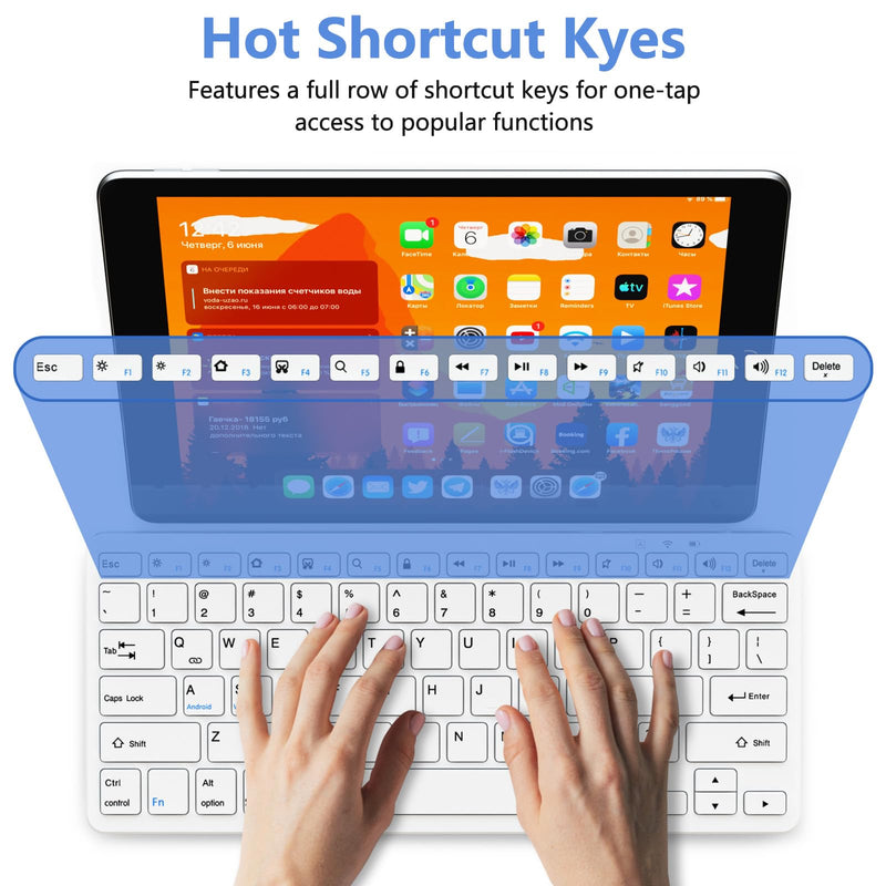 Bluetooth Keyboard for iPad, Bluetooth Keyboard Compatible iPad 10th 9th 8th, iPad Air 5th 4th, iPad Pro 13/12.9/11 inch, iPad Air 13/11 inch, Portable Keyboard Including iOS, Android, Windows - White